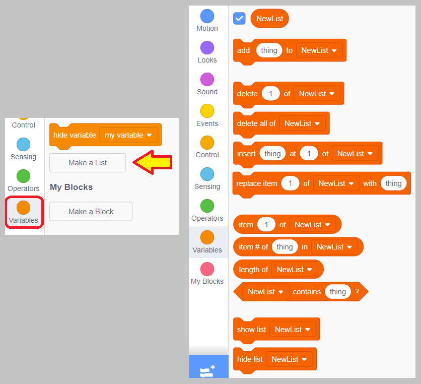 Adding a list in Scratch